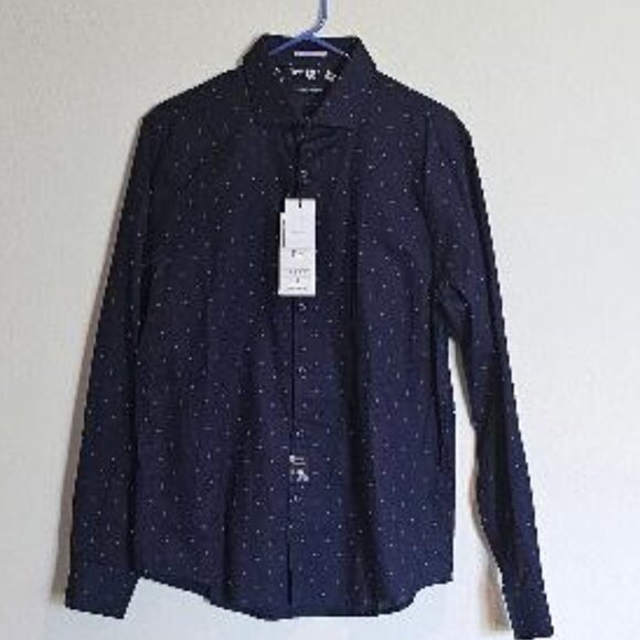 DENIM & FLOWER Men's Structured Dobby - Navy Blue - Large - Picture 1 of 5